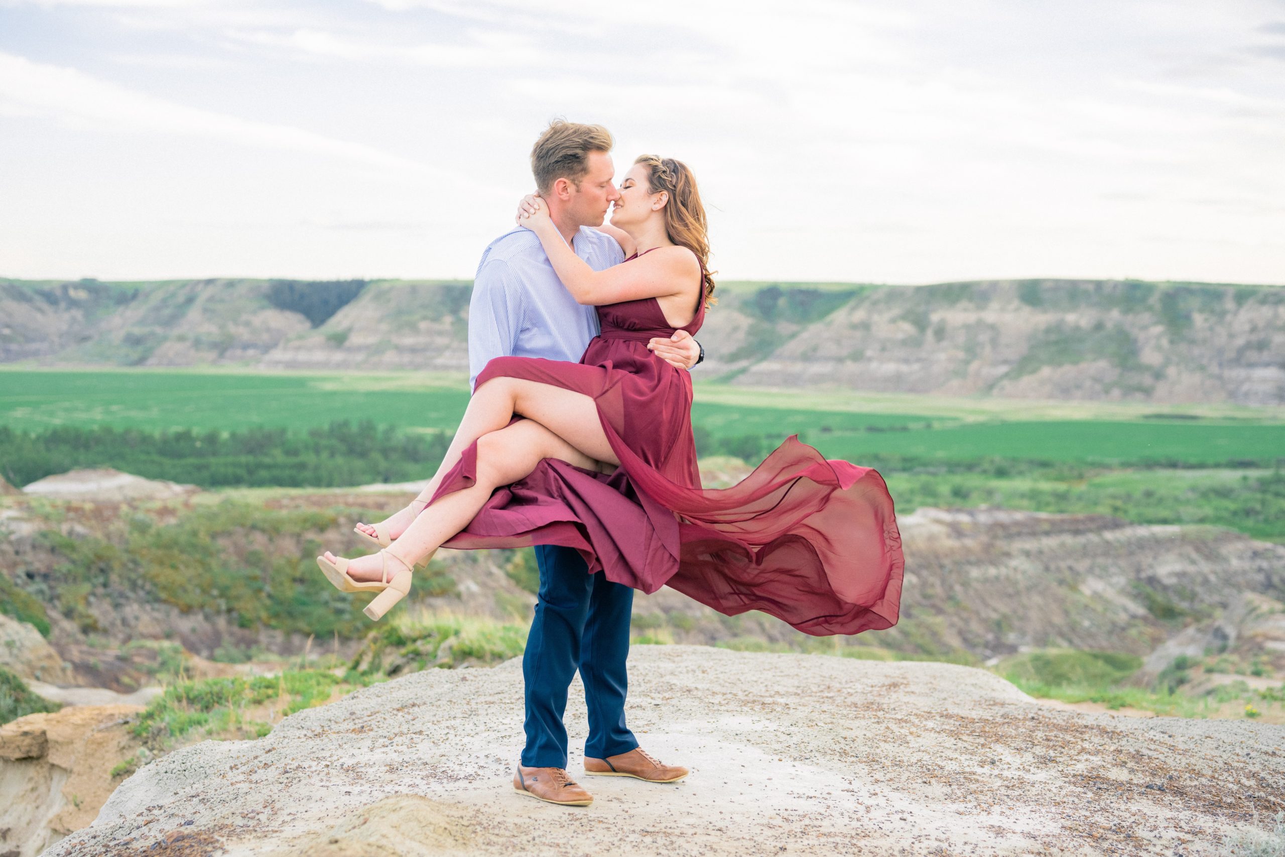 Engaged couple in love. Outdoor destination engagement photo.